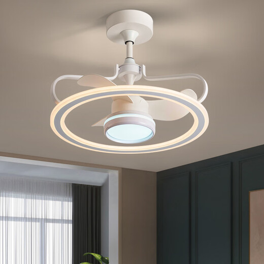 Benlanu Fan Lights Ceiling Fan Lights Living Room Household Simple Modern Fan Lights Restaurant Ceiling Integrated Pendant with Electric Fan 1283A White Ceiling Model + Change Light