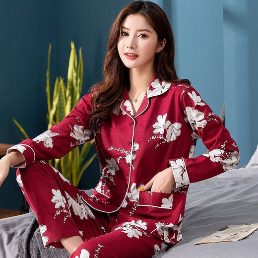智兜兜居家服唾衣百搭显瘦睡依韩版妇女纯睡衣女春秋款长袖可外穿家居服 t1928 w9901套头款 均码  M 75-100斤