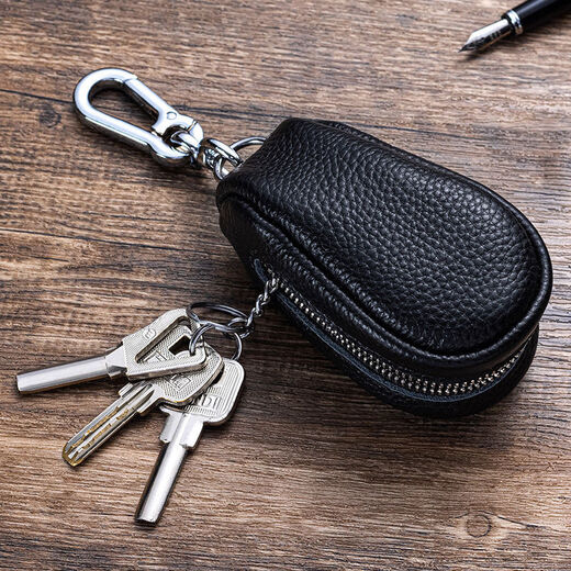 KUQIDAISHU new top layer cowhide key bag large capacity genuine leather texture multifunctional car key bag door key bag men and women black thickened/[top layer cowhide] editor