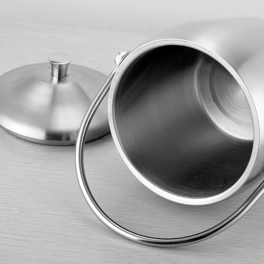 Ice bucket champagne bucket bar ktv home curling double-layer thickened stainless steel with lid and handle red wine bucket beer bucket spit bucket ice cube bucket new style - stainless steel drum ice bucket with ice clip set 2L