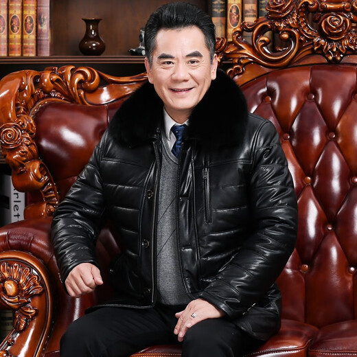Playboy (PLAYBOY) middle-aged and elderly leather jacket men's winter clothing plus velvet and thickened dad's leather cotton coat warm jacket elderly winter cold-proof cotton-padded jacket black XL