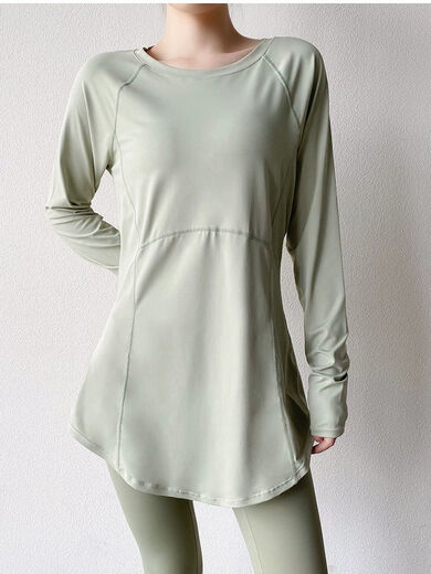 TNWKJLC sweatshirt women's loose long-sleeved T-shirt autumn and winter Pilates yoga wear butt-covering top long-sleeved mid-length waist pink M