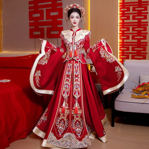 泰勒马丁秀禾服新中式2025新款中式婚纱结婚礼服新娘敬酒服大袖子中式嫁衣 HF025 2XL