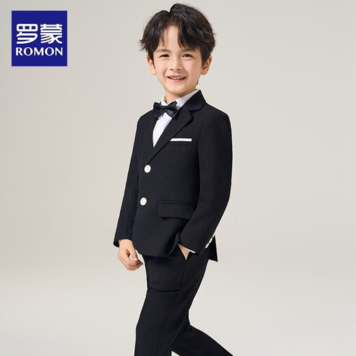 罗蒙儿童西装套装男童花童礼服钢琴表毕业儿童毕业演出服中大童小男孩 酒红色：外套+马甲+长裤+衬衫 140