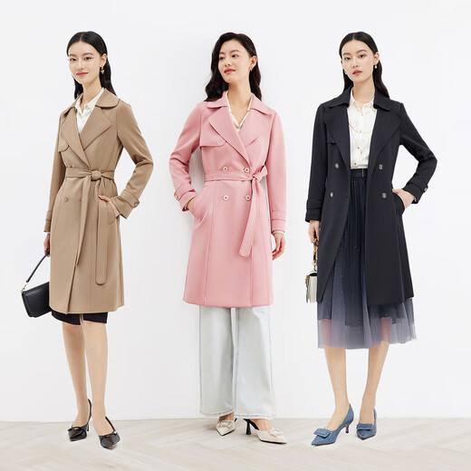 珂莱蒂尔双排扣风衣女中长款气质洋气防风休闲外套女新款 暗青紫色 S