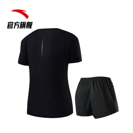 ANTA official flagship short-sleeved sports suit women's two-piece fashion running suit cotton fitness shorts trendy basic black-32XL (female 180)