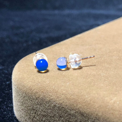 Moshe Dominican Blue Amber Earrings Women's Amber Beeswax Earrings 18 Rose Gold Accessories Temperament 4mm Round Beads 18K Rose Gold Earrings