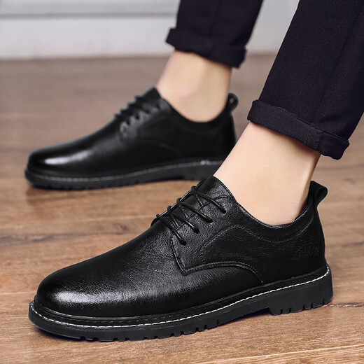 LWOK Neues Produkt Herren lässige Lederschuhe Trend Britische Männerschuhe Mode vielseitige Geschäftsschuhe tragen resistente formelle Schuhe Height-verstärkte Schuhe 9920 Black 42