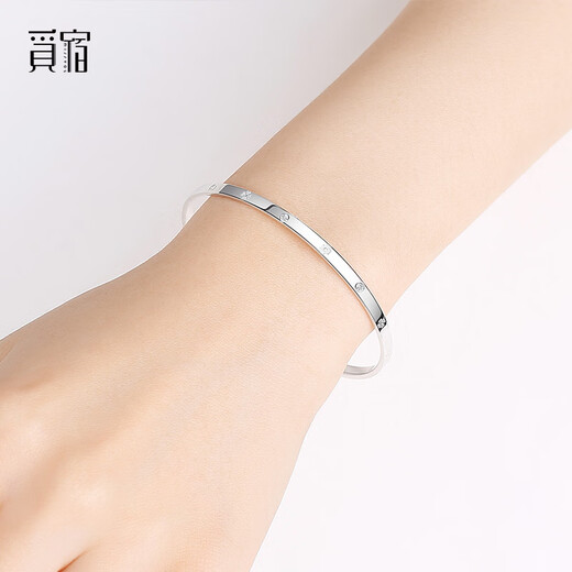 Misu PT950 platinum four-leaf clover bracelet for women, high-quality platinum bracelet, fashionable and versatile plain ring birthday gift, inner diameter 52mm, weight 6.5-6.7 grams