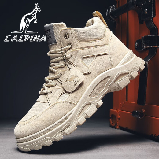 Alpina Kangaroo Martin Boots Men's 2020 Autumn and Winter New Men's Casual Shoes Comfortable and Wear-Resistant High-top Work Shoes Fashionable Men's Shoes Beige #41