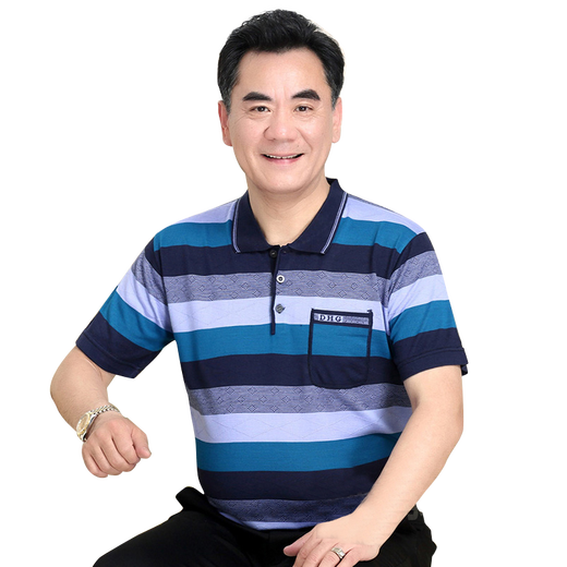 Nanyuqiu (NANYUQIU) single piece/two piece package] Daddy short-sleeved T-shirt men's middle-aged men's summer ice silk middle-aged men's top T upgraded fabric 829 blue 175/92A XL
