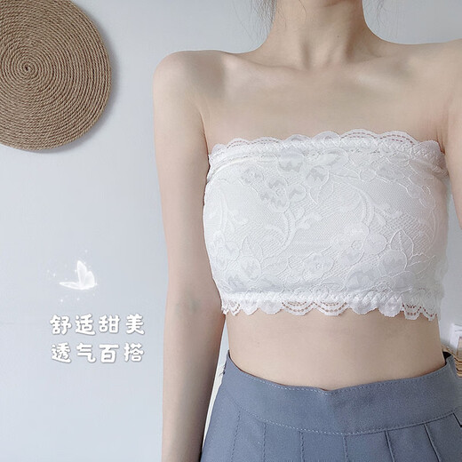 Arctic velvet Bejirog underwear for women summer anti-exposure small chest gathered lace non-slip breathable thin invisible strapless inner wrap bra black S-M