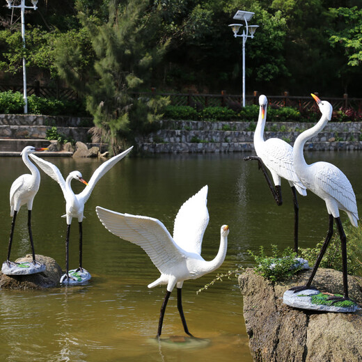 Hongri Guanghui fiberglass simulated crane sculpture outdoor garden forest landscape pool rockery landscaping decoration red-crested egret ornaments combination two