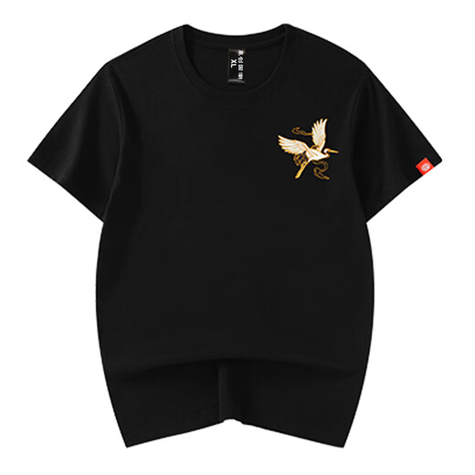 Denon supreme short-sleeved embroidered T-shirt for men and women fashion brand summer Chinese style Monkey King Pure Cotton Loose National Trend Couple T-shirt T733 Black XL code (recommended 136-155 Jin [Jin equals 0.5 kg])