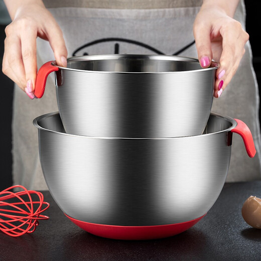 GNAS Silicone Bottom Egg Baking Baking 304 Basin en acier inoxydable Cuisine ménageuse avec poignée approfondissant les éclaboussures et le couvercle du bassin de pétrissage [diamètre de 16 cm, 1,5 L de capacité]