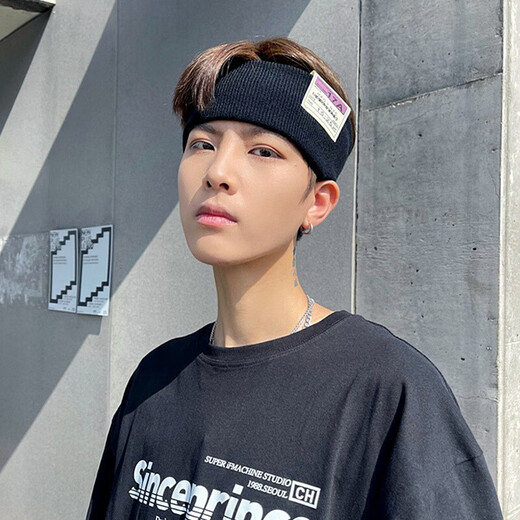 Shufen Black Hairband Männer und Frauen Internet Promi Korean Korean weit geschnittene Kopfschmuck neutraler Stil gestricktes Hut Stirnband Einfache Sporthaarzubehör F0857 Schwarz gestricktes Haarband