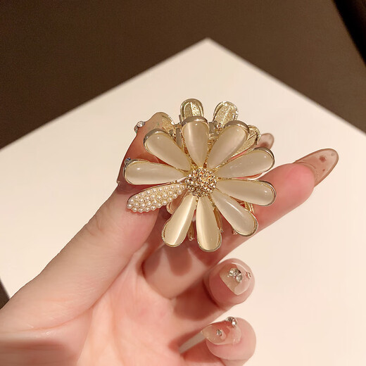 BARY REEF cat's eye stone daisy flower hairpin back of head grabber elegant temperament women's shark clip headwear hairpin cat's eye daisy grabber