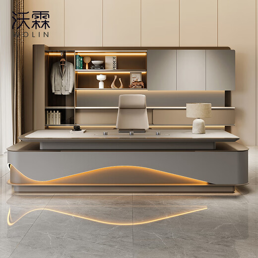 Wolin E0 level environmentally friendly light luxury boss desk modern desk president high-end chairman high-end executive desk desk and chair combination 2.8 meters boss desk double cabinet