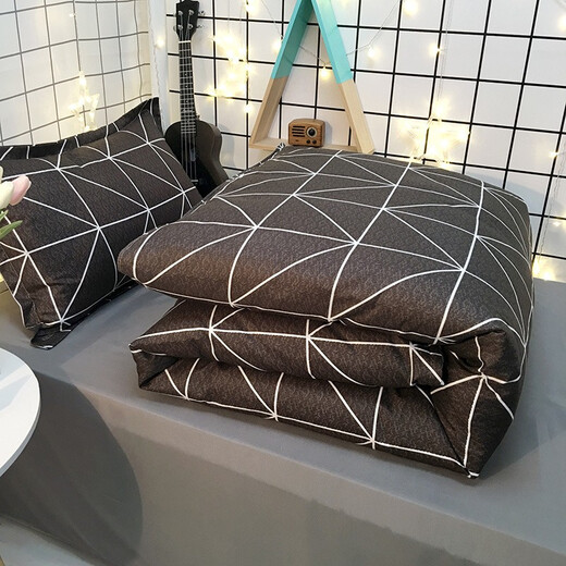 Derenxin Home Textiles Student dormitory quilt quilt set quilt cover bed sheet pillow cover pillow core mattress quilt core full set six-piece set multi-piece set combination dormitory upper and lower bunk single bed three-piece set Gentleman 1.0m bed six-piece set [three-piece set + pillow core + cotton pad + quilt core 5Jin [Jin equals 0.5 kg]]