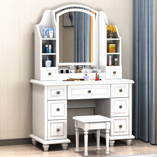 Shifuju-Schminktisch Leicht Luxus High-End American Massive Holz Schminktisch Massives Holz Schminktisch Schlafzimmer Europäische amerikanische Licht Luxus mit Licht 9930# mit leichter Begonie Farbe