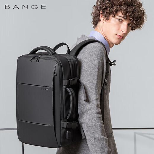 Bange backpack men's business commuting large capacity expandable business trip backpack travel bag school bag gift computer bag black big