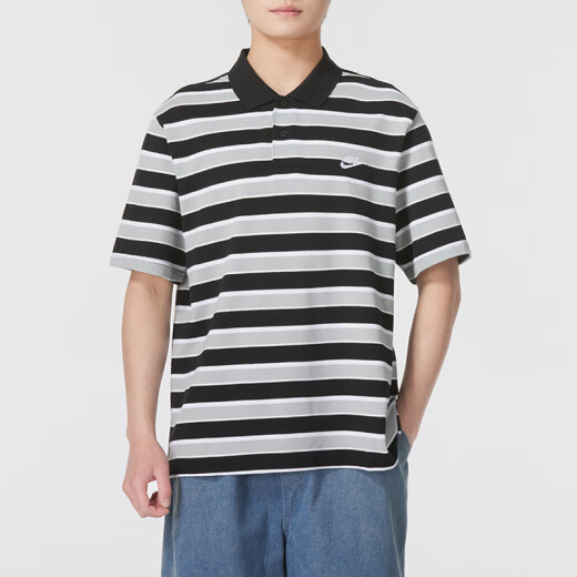 Nike (Nike) Camiseta Sitio web oficial de los hombres Summer Summer Nuevo solapa informal Camisa de algodón transpirable Sportswear FN3897-010/algodón/franja en blanco y negro (165/84a)