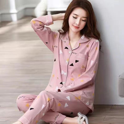 智兜兜居家服唾衣百搭显瘦睡依韩版妇女纯睡衣女春秋款长袖可外穿家居服 t1928 w9901套头款 均码  M 75-100斤