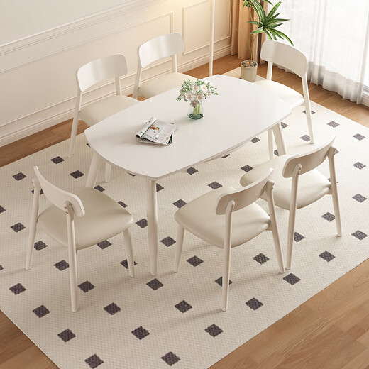 
Pashaman dining table creamy style stone plate dining table small apartment rectangular dual-purpose telescopic dining table and chair combination simple white 1126Y solid wood dining chair 6195Y*4 pictures