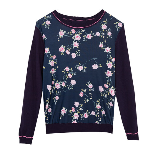 
MiLANDON Spring and Autumn New Middle-aged and Elderly Women's Clothing Round Neck Print Long Sleeve Sweater for Women Casual and Versatile 1O3W1105 Baolan M