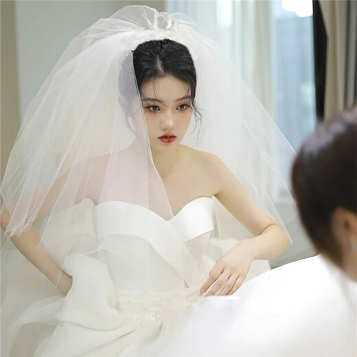 GIOIO fluffy bridal veil main wedding dress headdress wedding proposal certificate studio photography tour white short double layer