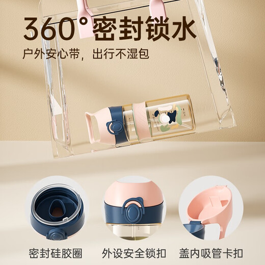 ANDYBABY儿童水杯夏季PPSU吸管奶瓶幼儿园外出上学专用直饮杯大宝宝喝水壶 清新绿 420ml 【贈吸嘴+背带圈】