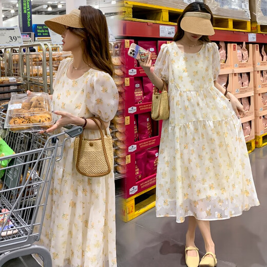 Nanding Yagre Mutterschaftskleid Neues Sommerstil Kleid französischer Licht Luxus Märchenrock Mode lose große Größe Trendy Mutter mittelgroße Bildfarbe XL 125-140jin [Jin ist gleich 0,5 kg]
