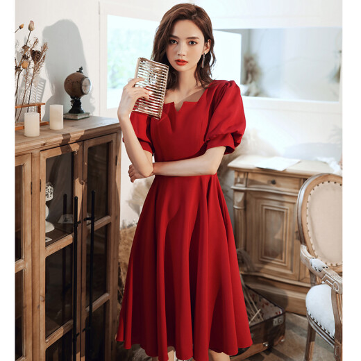 Seidler Toast Clothes Burgundy Dress Can Be Weared Normally 2021 New Bridal Home Casual Wear Engagement Dress Small Burgundy XXXL (Recommended 136-145 Jin [Jin equals 0.5 kg])