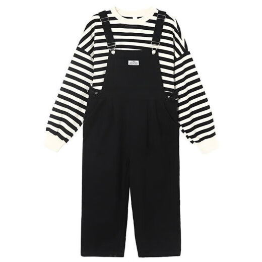 Sani Bear Girls Overalls Suit Spring and Autumn 2023 New Internet Celebrity Two-piece Set for Big Children and Girls Style Loose Trousers Black Single-piece Overalls Size 160 Recommended height is about 1.5 meters