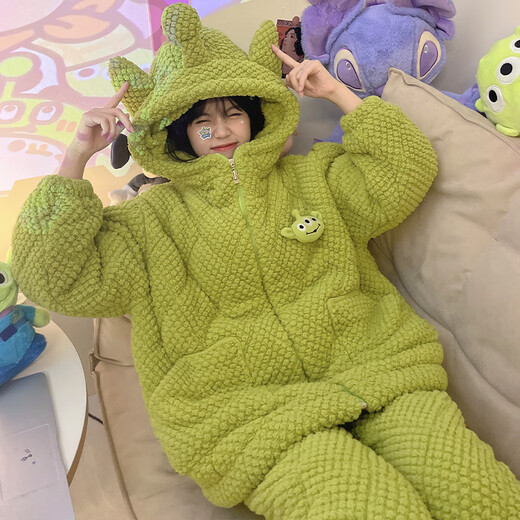 Dessin animé pyjamas mignon pour les femmes avec un coton à trois couches et un corail d'hiver en velours en velours à capuche à capuche à capuche à capuche MNQ Cotton # 6624 Kulomi [Ajouter du coton épaissi] M Recommandation féminine 80-100jin [Jin est égal à 0,5 kg]