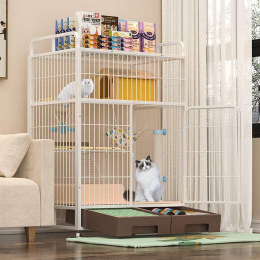 Junkiss cat cage, home storage, large free space indoors, integrated toilet, extra large cat villa, two floors and three floors, new black, large second floor, free cat litter box + storage box, package three, set of two + cat scratching board + cat gloves