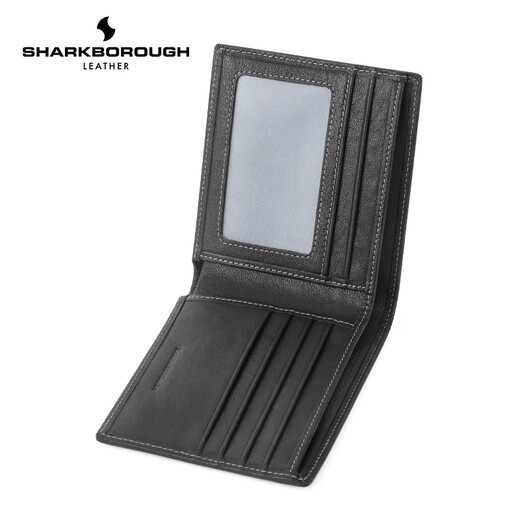 Sharkborough Top-Layer Cowide Herren echtes Leder Kurzer Brieftaschenlizenz Multifunktion Anti-Demagnetisierungs-Brieftaschen-Kartentasche Geschenkbox Geschenk Schwarz Schwarz