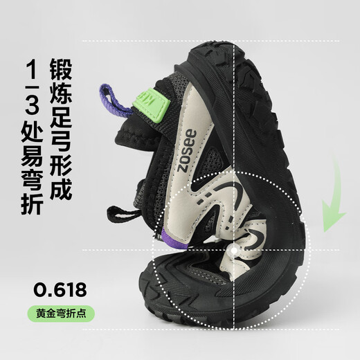 Zuoxi boys' sneakers children's shoes 2025 new button functional mesh breathable casual tracing shoes black 34