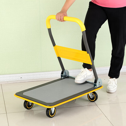 Pick up cat folding flatbed truck push truck hand trolley pull car moving small trailer pull express truck transporter new reinforced Chinese red large size 6091 reinforced cold steel