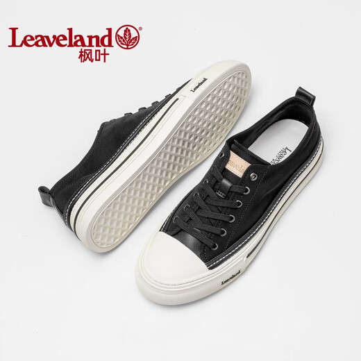 枫叶（leaveland）帆布鞋男夏季新品经典透气休闲板鞋男简约百搭软底低帮布鞋子男 黑色(皮鞋码) 41