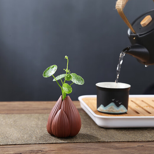 Yuxuan Fingertip Small Tea Pet Purple Clay Purple Creative Clay Vase Mini Zen Small Lotus Shape Flower Ornament Fingertip Small Flower Pot Lotus Purple Clay