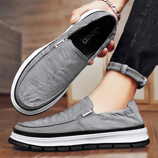 Jeep men's shoes new product breathable one-foot canvas shoes men's lightweight sole casual shoes men's outdoor non-slip lazy shoes gray (sports size) 41