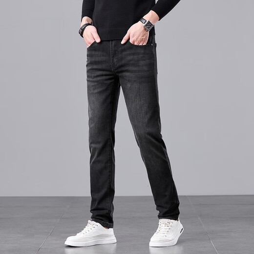 Canelin Kiskha jeans men's spring and autumn black slim feet Korean style trendy high-end elastic casual autumn long pants men 1048 black 29