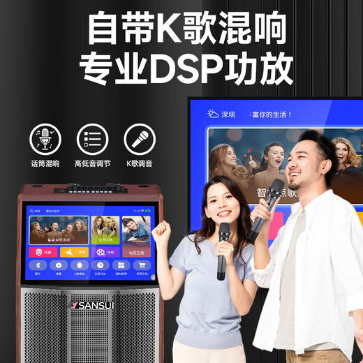SANSUI square dance audio with display screen outdoor audio karaoke special stage-level trolley speaker high-power karaoke sound card all-in-one home KTV audio set 22-inch screen 15-inch bass + dual 8-inch midrange + 500G