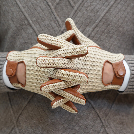 NOOLDERS men's retro style driving gloves touch screen motorcycle leather gloves bicycle riding cotton braided back motorcycle gloves thin non-slip wear-resistant camel touch screen (silky lining) S size