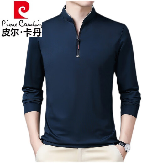 
Pierre cardin high-end pure cotton long-sleeved T-shirt for men's new zippered stand collar middle-aged and young large size knitted comfortable polo. Shirt trendy long-sleeved 6625 Baolan thin 2XL 180 suggestion 160-170Jin [Jin equals 0.5 kg]