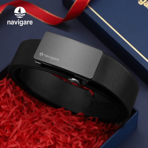 Navigare Italienisch kleines Segelboot Herrengürtel Geschenkbox Echtes Ledergürtel High-End Light Luxus Männer Geburtstagsgeschenk Schwarz (Theke Geschenkbox) N4A826Z-151103a 115 cm [empfohlenes Gewicht 130-165jin [Jin gleich 0,5 kg]]