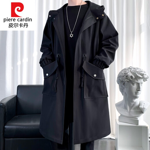 Pierre Cardin Knitted Windbreaker Jacket Men's Spring and Autumn Style Mid-Length Coat 2023 New Autumn Casual Men's Men's Clothing Black Cotton-F174 Style Thickened M-120Jin Jin is equal to 0.5 kg