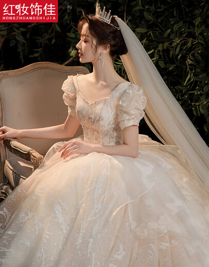 Vestido de novia de decoración roja 2025 Nueva novia Retro Princesa Ceremonia Francesa Principal vestido de novia Light Champagne Trellis m