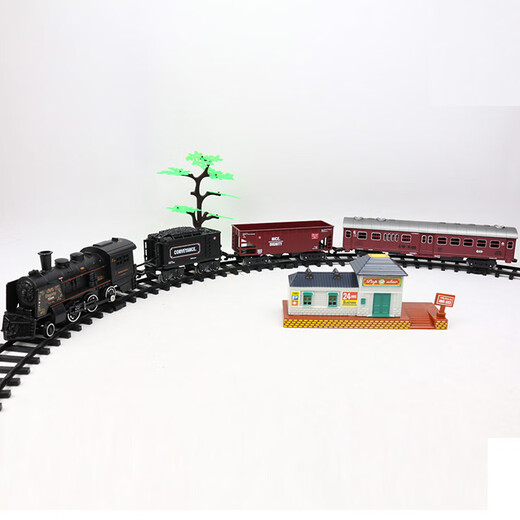 QiJi Kindereisenbahn-Spielzeugschienen-Set, elektrisch, Retro-Dampfeisenbahn, Schienenauto, Kindertag, Jungengeschenk